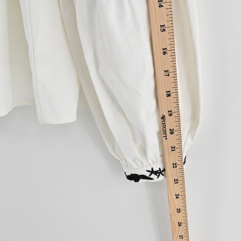Haute Rogue Embroidered Blouse Womens Size S White Black Floral Cotton Cottage - Picture 5 of 10